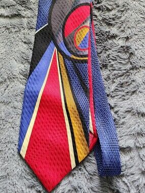 Ondée Bold Multicolor Geometric Silk Tie - Red, Blue, Gold